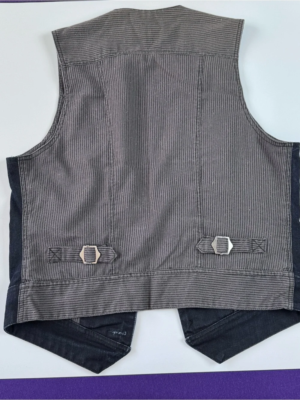 Heritage 1981 Mens Medium black denim vest with gray pinstripe lining // Unisex